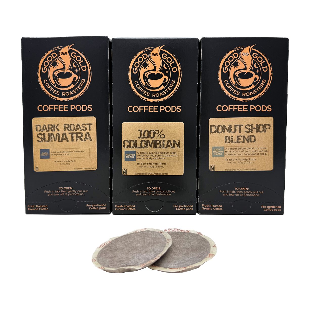 Good as Gold Soft Coffee Soft Pod Trio – 3 Box Combo (54 Pods Total)