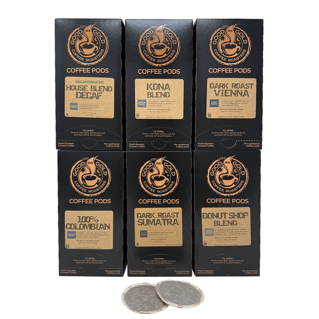 Good as Gold Soft Coffee Pod Six-Pack – Build Your Own 6-Box Combo (108 Pods Total)