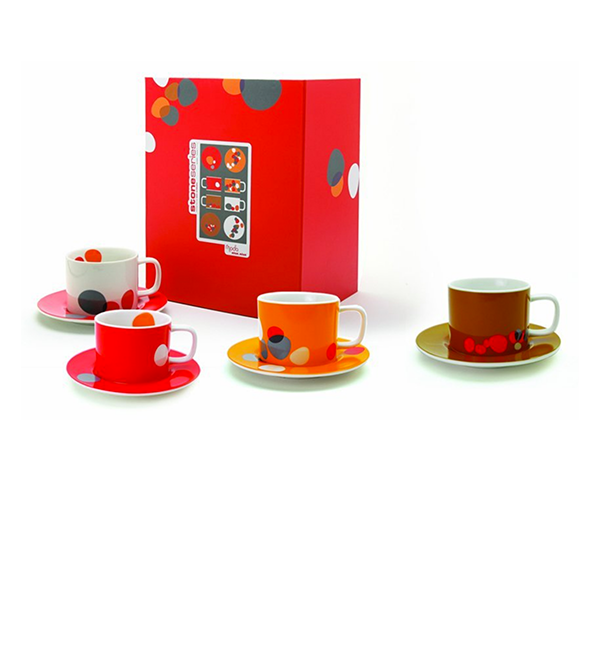 Miam Miam Stone Series - Set of 4 Porcelain Coffee/Tea Mugs and Saucers