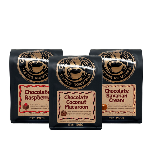 Chocolate Dessert Trio | Chocolate Coconut Macaroon, Chocolate Raspberry, Chocolate Bavarian Cream