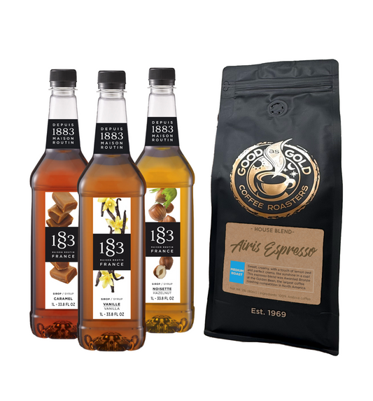 Cafe Classics at Home: Airis Espresso & 1883 Syrups (Caramel, Vanilla, Hazelnut)
